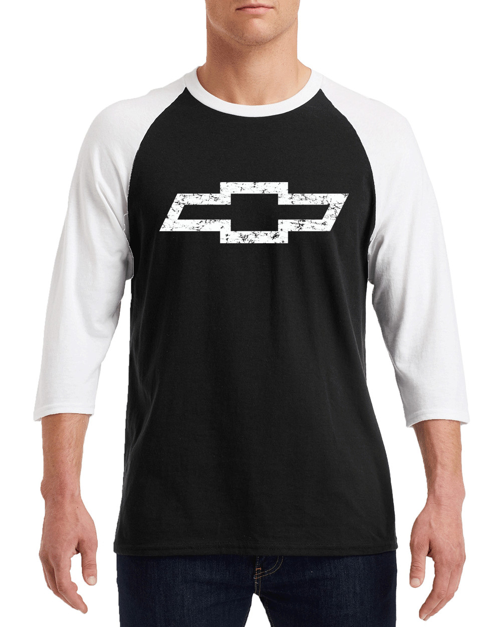 CHEVROLET CHEVY BOWTIE WHITE Logo Gildan G570 3/4 Sleeve Shirt "FREE SHIPPING" USA