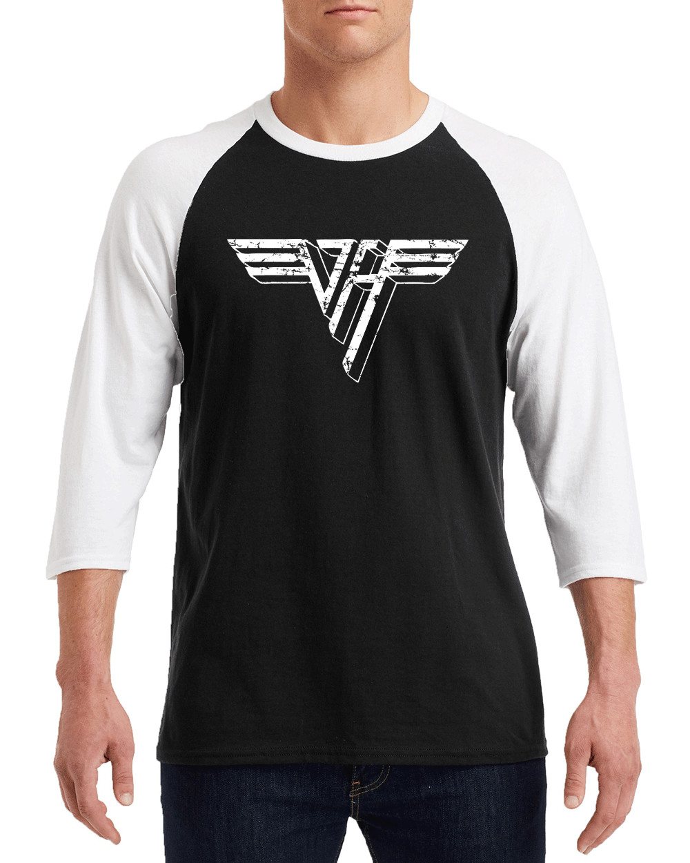 VAN HALEN II WHITE Distress Logo Gildan G570 3/4 Sleeve Shirt