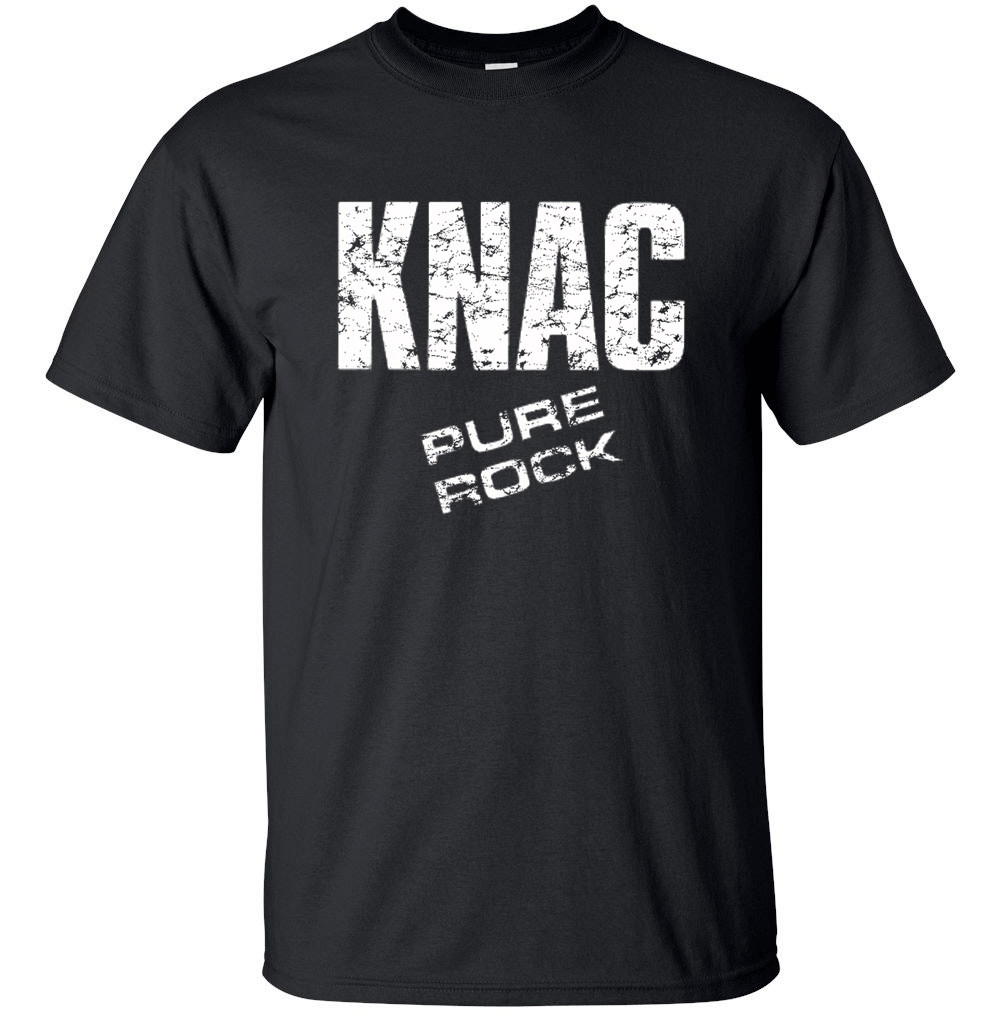 KNAC PURE ROCK RADIO SHOW White Distress Logo T-shirt Gildan "FREE SHIPPING"