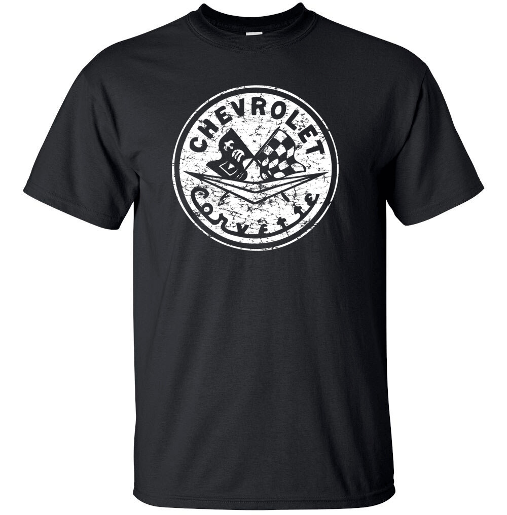 CHEVROLET CHEVY CORVETTE White Distress Logo T-shirt Gildan "FREE SHIPPING"