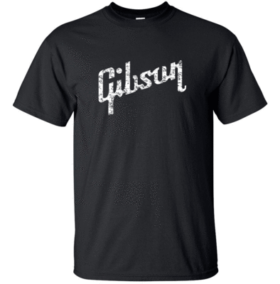 GIBSON GUITARS White Distress Logo T-shirt Gildan FREE SHIPPING USA