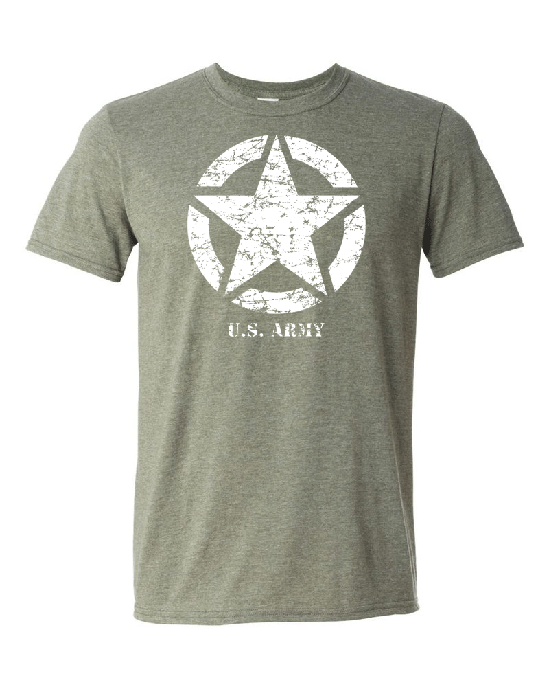 ARMY STAR White Distress Logo T-shirt Gildan "FREE SHIPPING"
