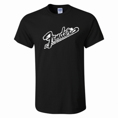 FENDER GUITARS White Distress Logo T-shirt Gildan FREE SHIPPING USA