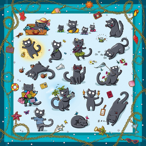 Платок шелковый "Отпускные коты"