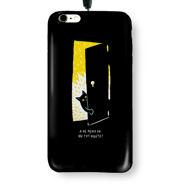 Чехол пластиковый для айфона 6/6S "Черная кошка в темной комнате" с ланъярдом