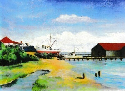 Boat House and Shrimp Boat by Art Newton