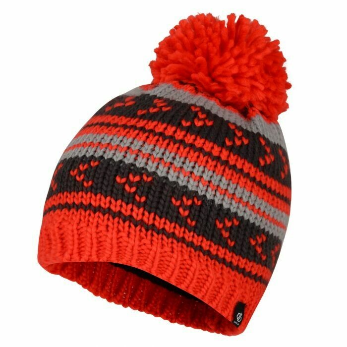 Dare 2Be  Plucky Striped Bobble Hat Fiery Red Ebony