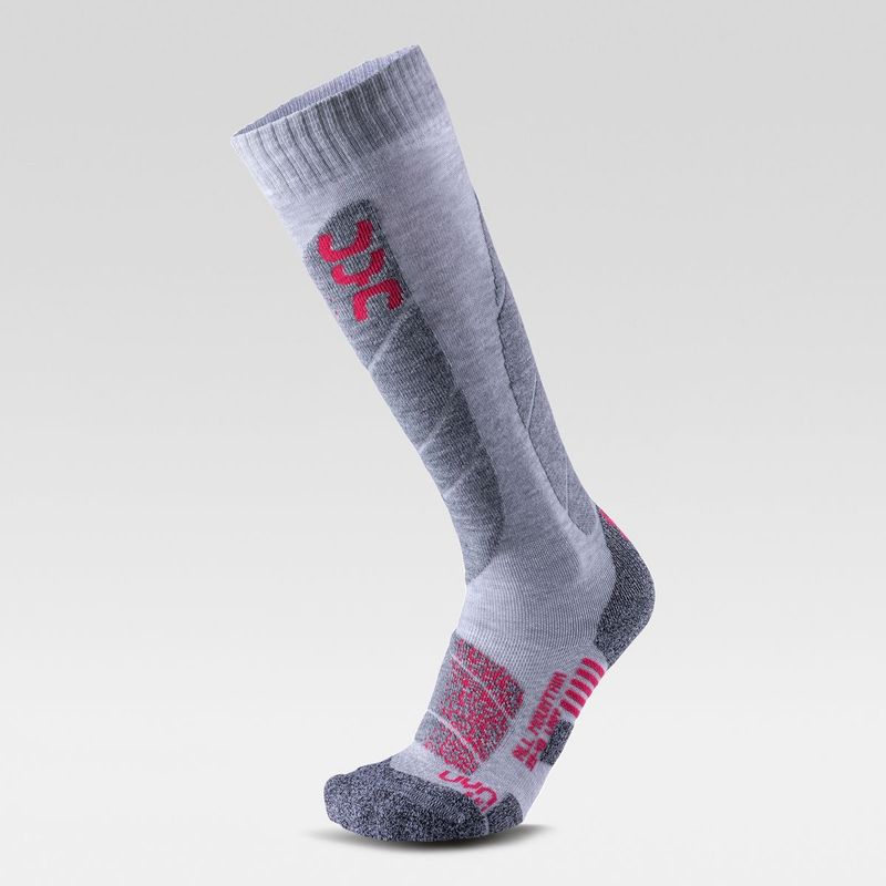 UYN ALL MOUNTAIN WOMEN'S SKI SOCKS  Light Grey Melange/Coral