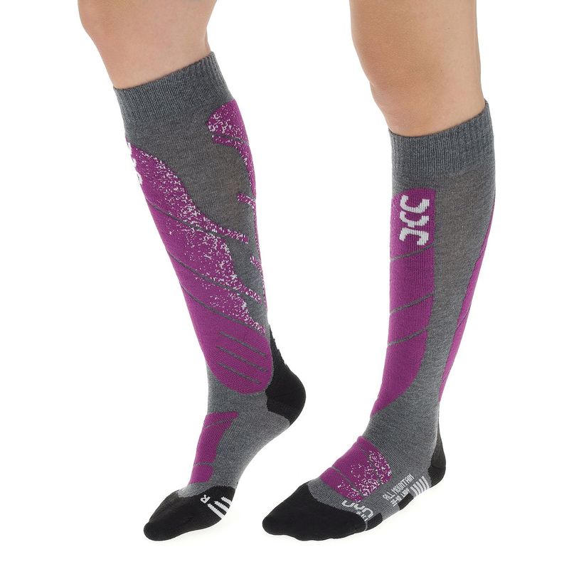 UYN ALL MOUNTAIN WOMEN'S SKI SOCKS Medium Grey Melange/Purple