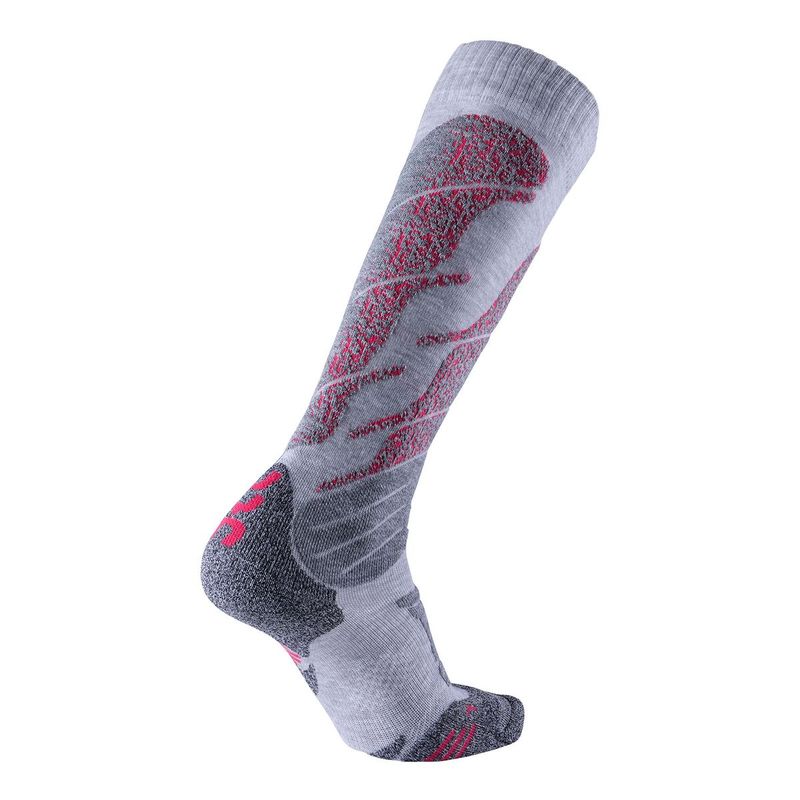 UYN ALL MOUNTAIN WOMEN'S SKI SOCKS  Light Grey Melange/Coral