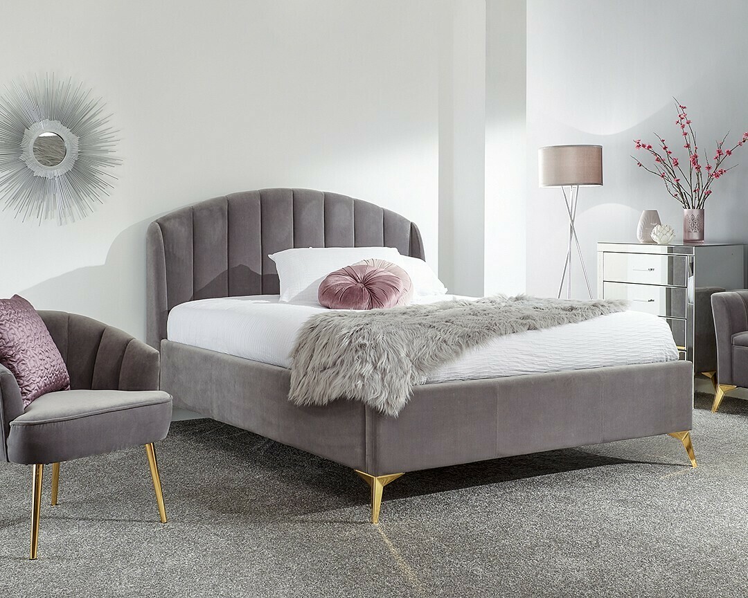 Pettine ottoman Double bed Plush grey