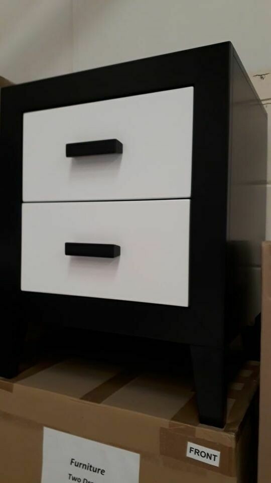 Two Drawer bedside table black and cream