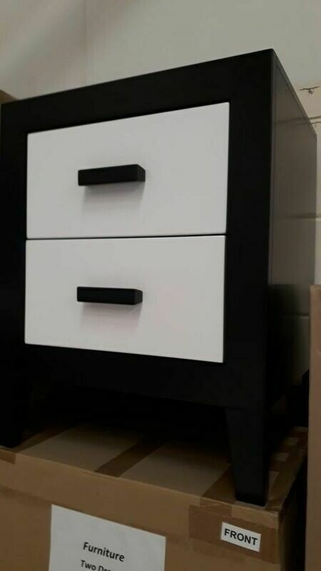Two Drawer bedside table black and cream