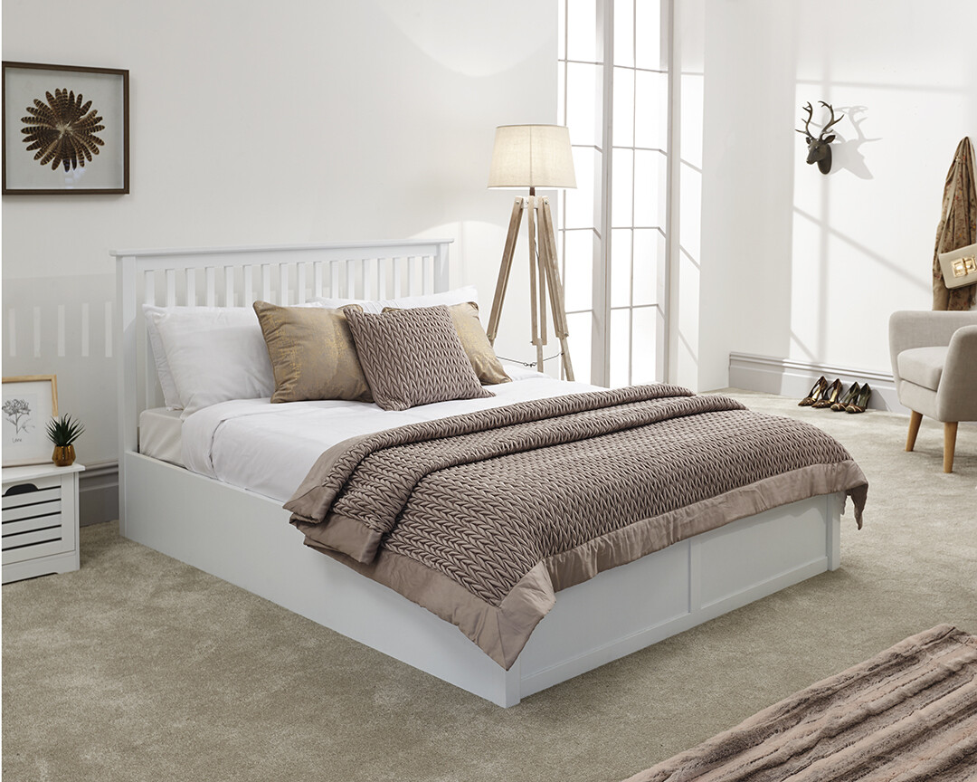 Como Ottoman White Wooden Bed Frame