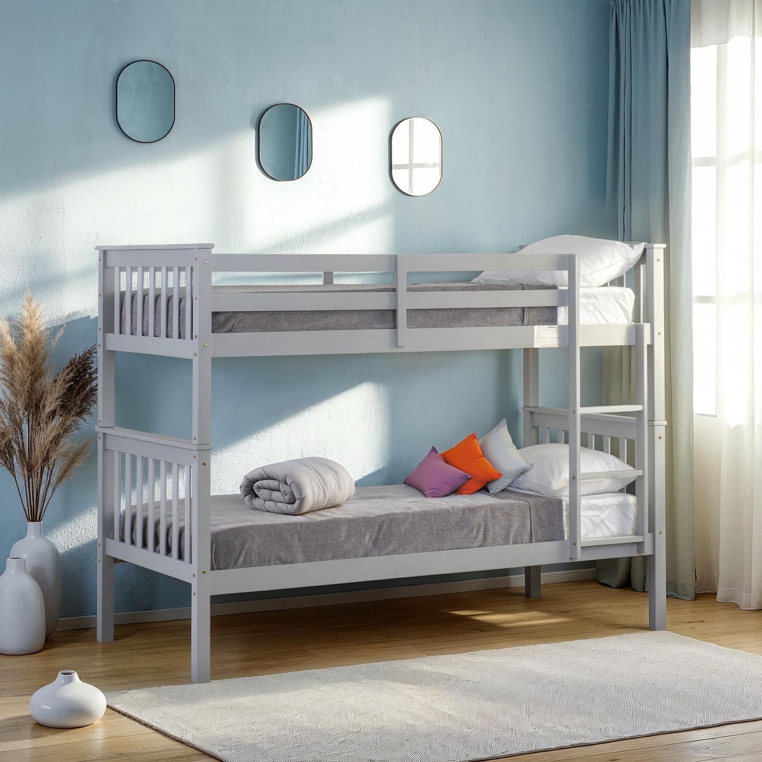 Grey wooden single bunk