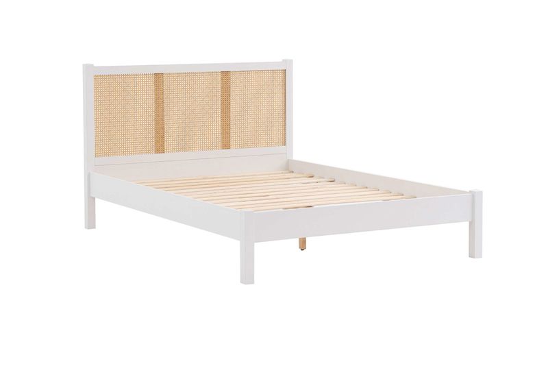King size Croxley white rattan bed frame with seven drawer chest
