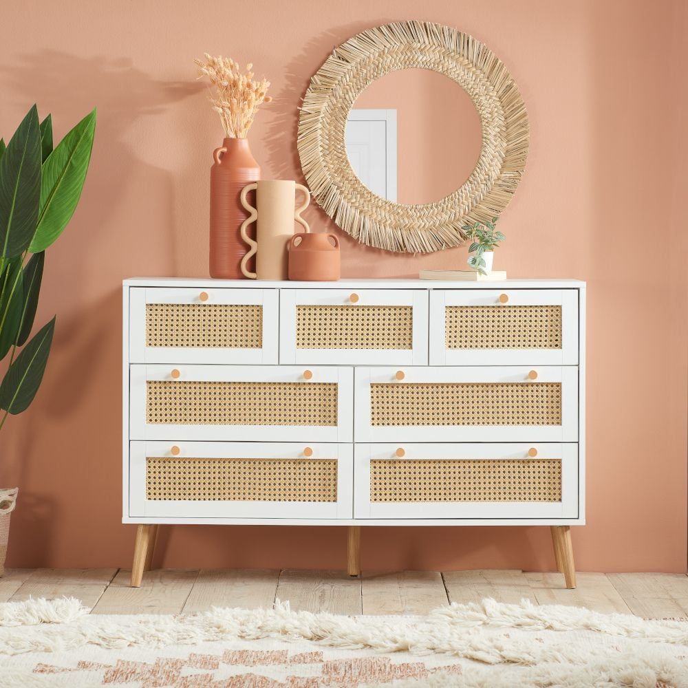 Croxley white rattan  seven drawer chest