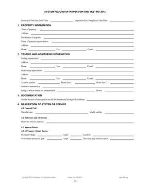 Fire Alarm Inspection and Testing Forms - 2013 Edition
