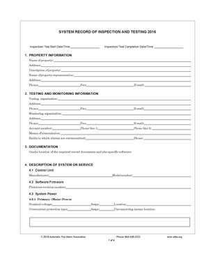Fire Alarm Inspection and Testing Forms - 2016 Edition