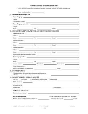 Fire Alarm Record of Completion Forms 2013