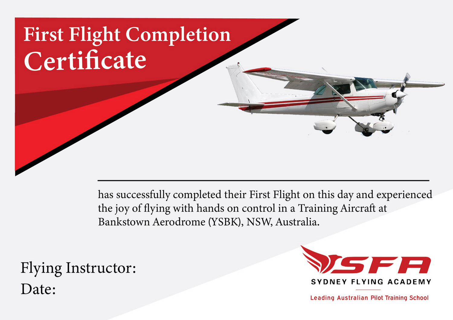 SFA First Flight Certificate