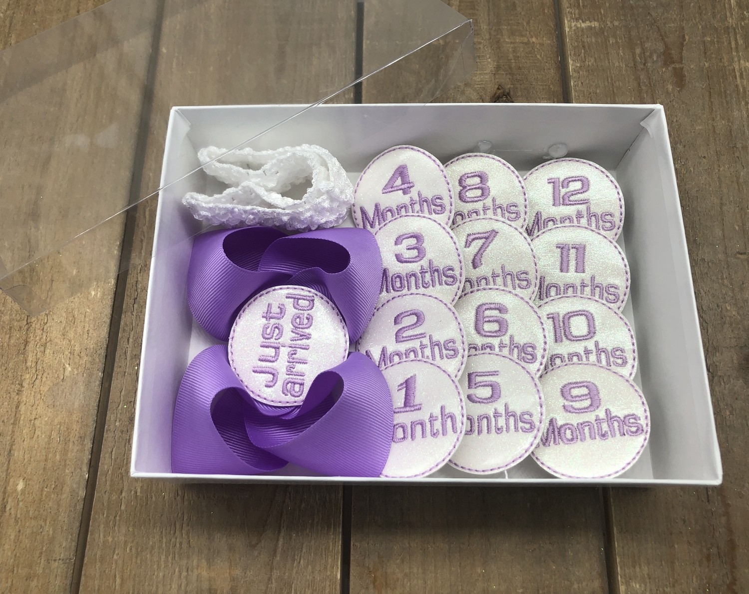 Lavender/White Milestone Hair Bow Set