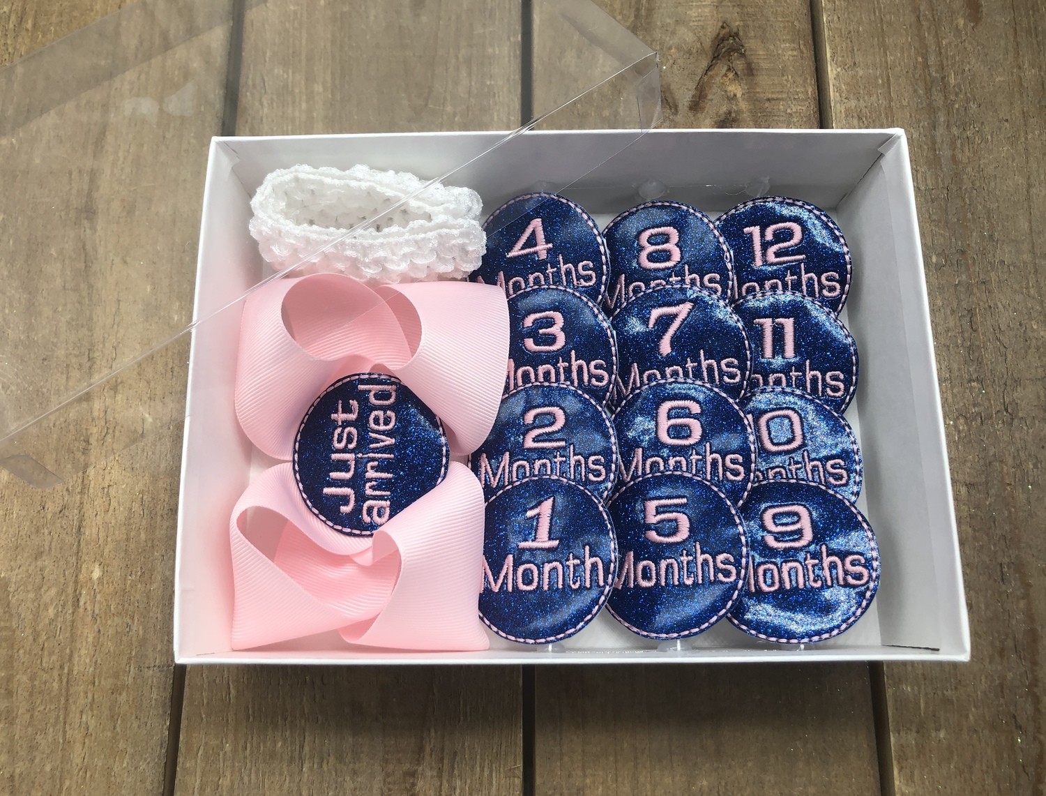 Pink/Blue Milestone Hair Bow Set