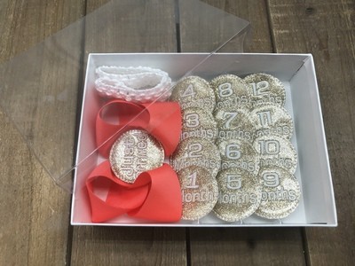 Coral- Gold/White Milestone Hair Bow Set