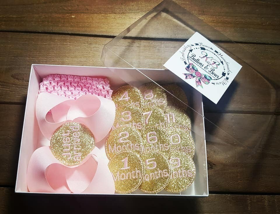 Gold/Pink Milestone Hair Bow Set