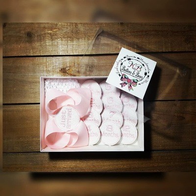 White/Pink Milestone Hair Bow Set