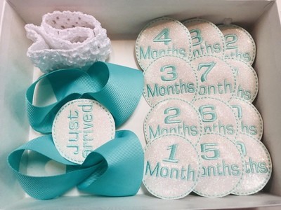 Aqua/White Milestone Hair Bow Set