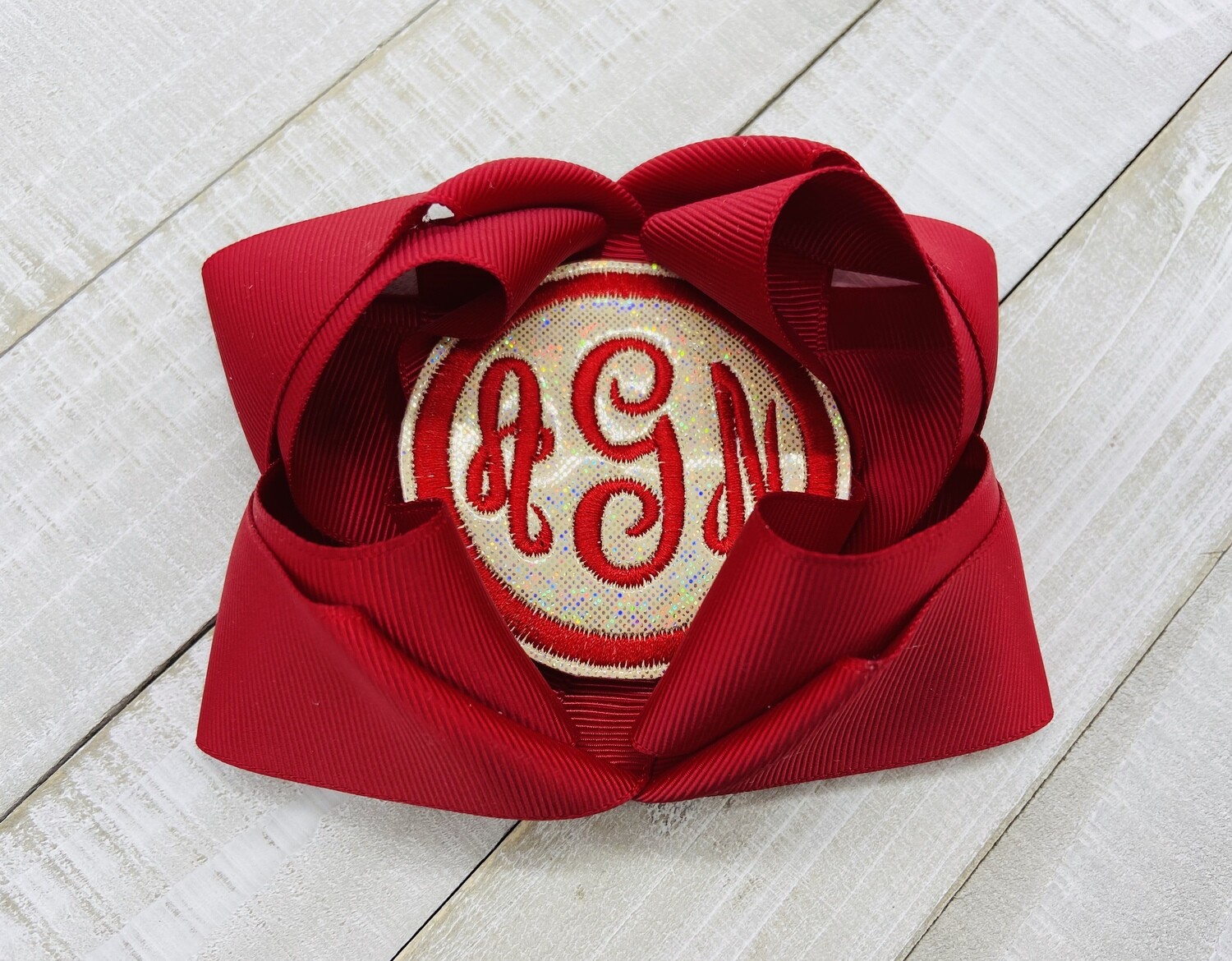Red and gold Monogram Bow