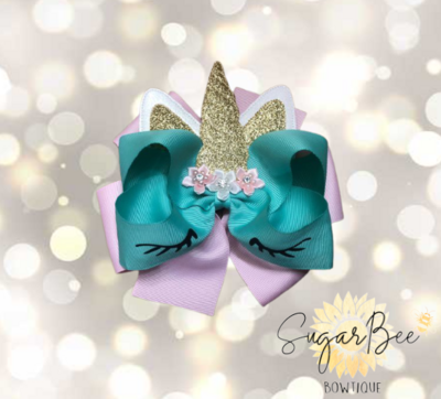 Teal and Pink Unicorn Hair Bow