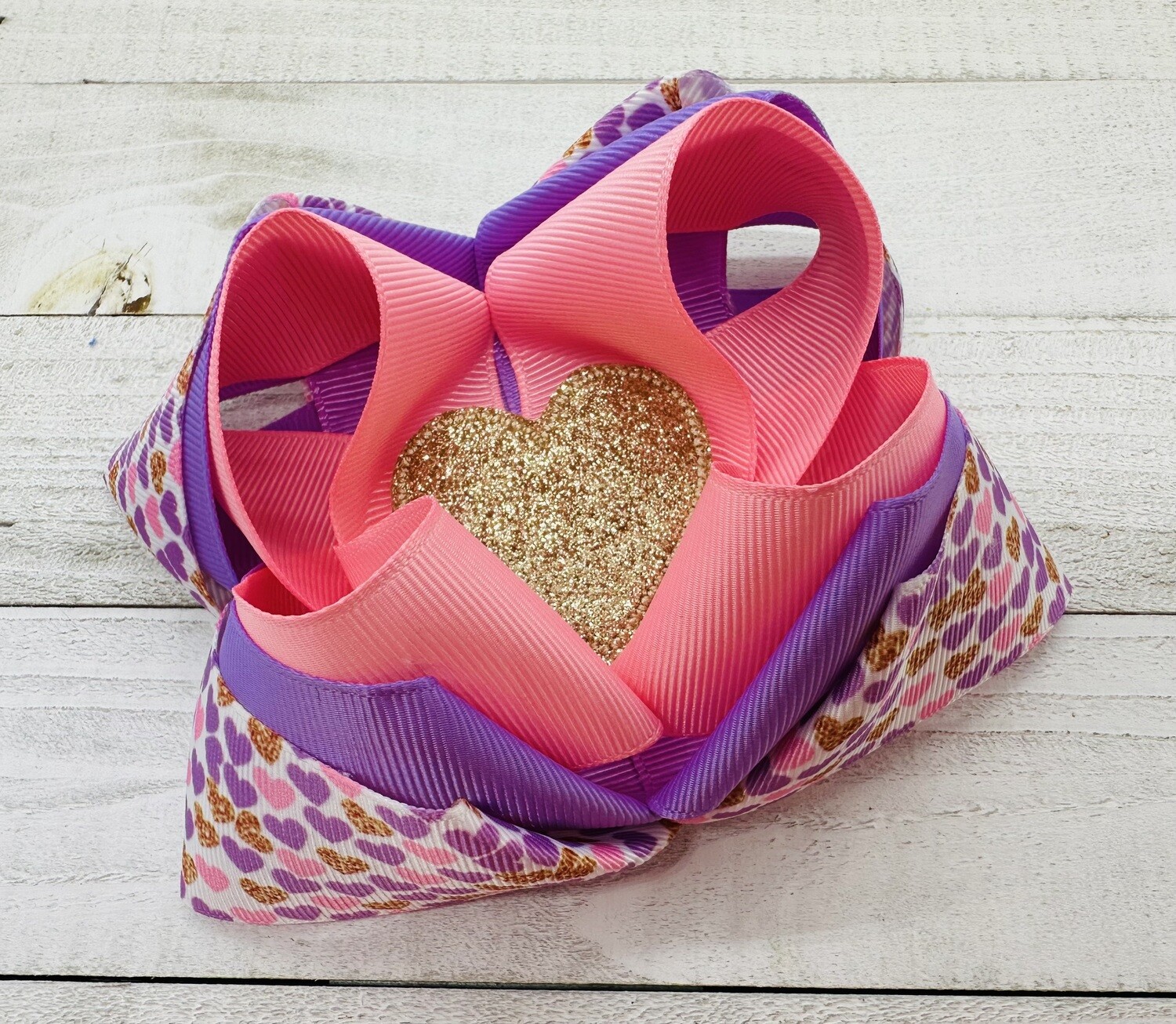 Pink &amp; Purple Heart Hairbow