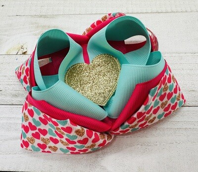 Pink &amp; Mint Heart Hairbow