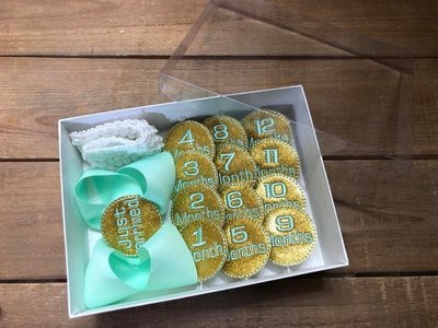 Aqua/Gold Milestone Hair Bow Set