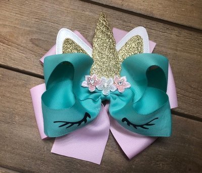 Teal and Pink Unicorn Hair Bow