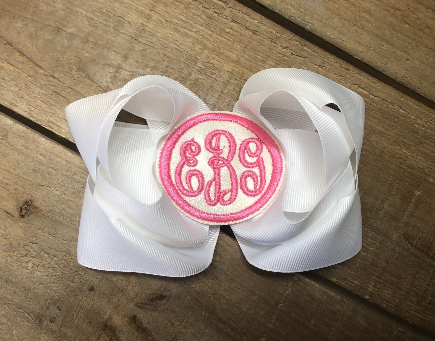 White and Pink Monogram Bow