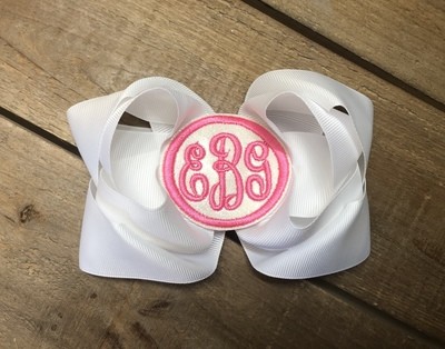 White and Pink Monogram Bow