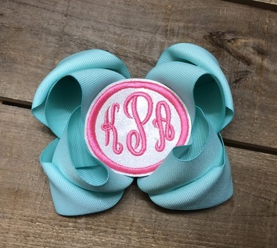 Mint and Pink Monogram Bow