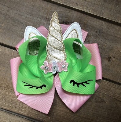 Green and Pink Unicorn Hair Bow