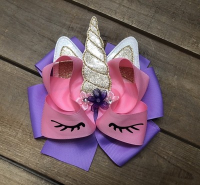 Purple and Pink Unicorn Hair Bow