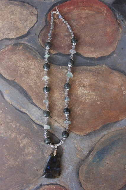 Trapezoid Labradorite on Fluorite Necklace