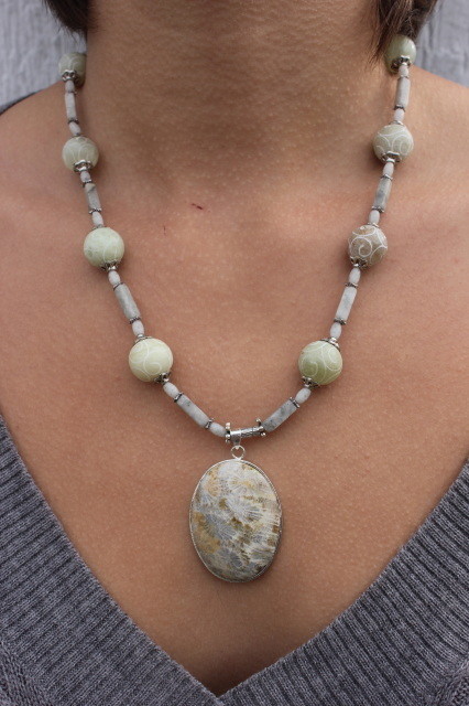 Oval Flower Jasper Pendant