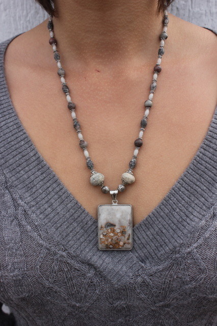 Rectangular Flower Jasper Pendant
