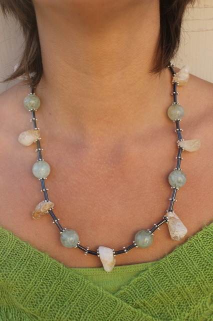 Polished Citrine, Hematite, &amp; Rutilated Green Quartz