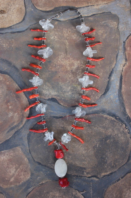 Coral, Hematite, &amp; Glass Necklace