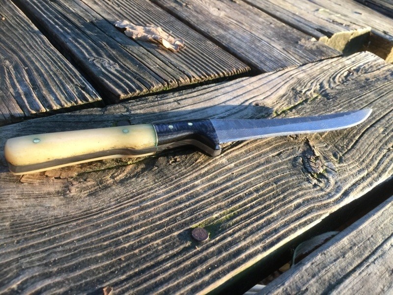 Damascus Filet Knife with Black &amp; White Bone Handle, BY CUSTOM ORDER ONLY