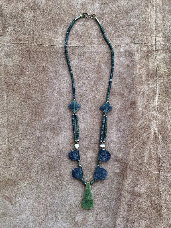 Dark Tribal Jade Triangular Pendant Necklace