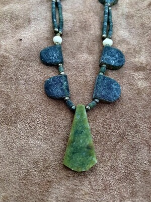 Dark Tribal Jade Triangular Pendant Necklace